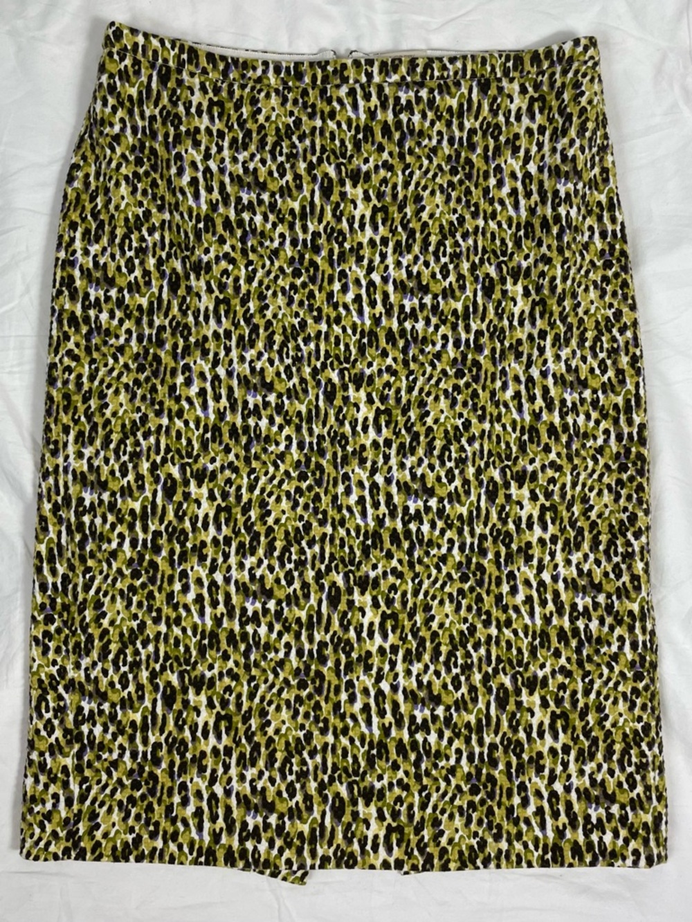 J. Crew Leopard Pencil Skirt with Greens, Black, Cream, and Purple